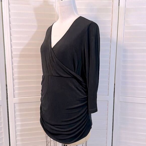 Chico’s Travelers Tunic Top Size 3 XL Size 16 Black Faux Wrap - Picture 8 of 14